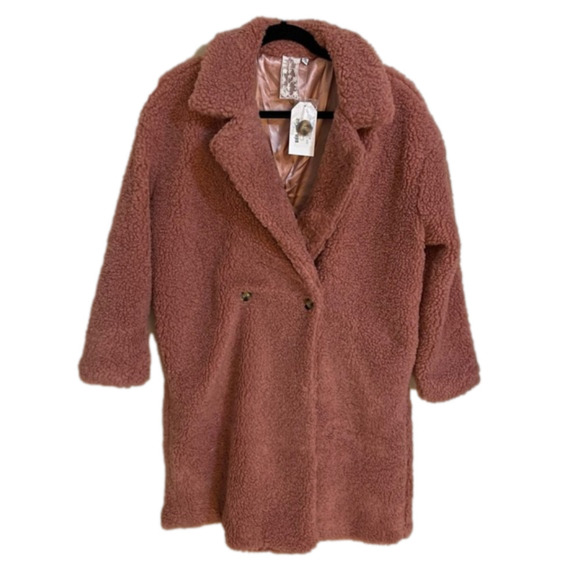 SADIE & Sage by Anthropologie Marta Diverse Dusty Pink Shearling Teddy C… - Picture 3 of 13